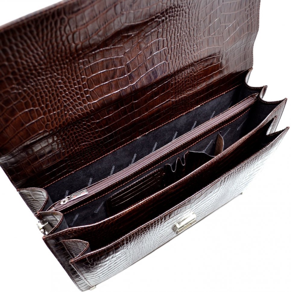 Многофункциональный кожаный портфель коричневого цвета с тиснением Desisan (216-19)