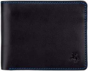 Мужское горизонтальное портмоне из натуральной кожи черного цвета с синей строчкой Visconti Gulzar 69181