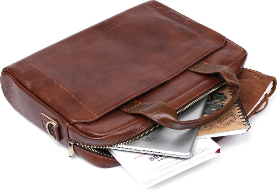 Вместительная мужская сумка для ноутбука из высококачественной кожи коричневого цвета Vintage (20470)