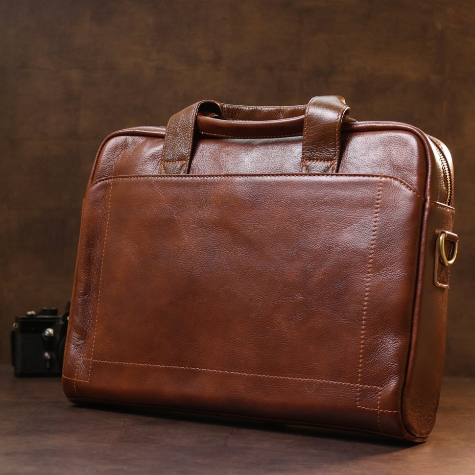 Вместительная мужская сумка для ноутбука из высококачественной кожи коричневого цвета Vintage (20470)