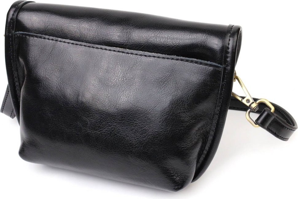 Стильная женская сумка-кроссбоди из натуральной гладкой кожи черного цвета Vintage (2422132)