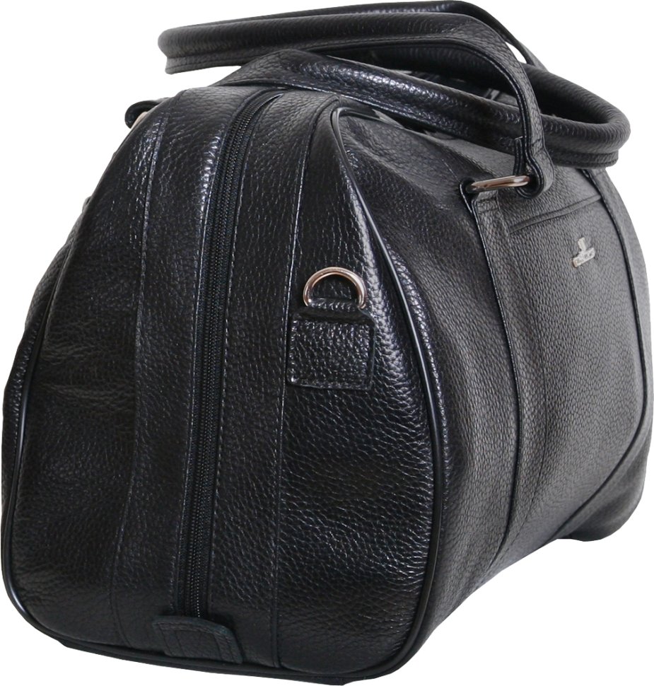Практичная дорожная сумка из натуральной черной кожи с длинными ручками Vip Collection (21111)