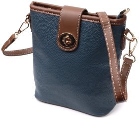 Синяя вертикальная женская сумка на плечо из натуральной кожи Vintage 2422346
