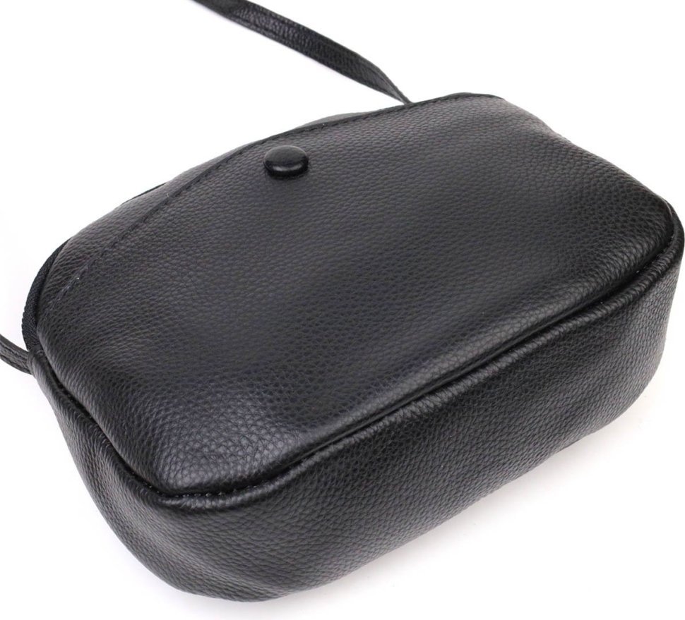 Маленькая женская сумка через плечо из натуральной кожи черного цвета Vintage (2422133)