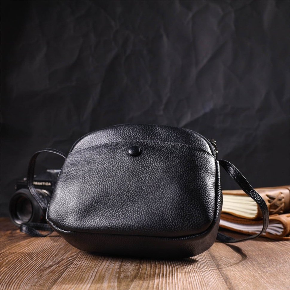 Маленькая женская сумка через плечо из натуральной кожи черного цвета Vintage (2422133)