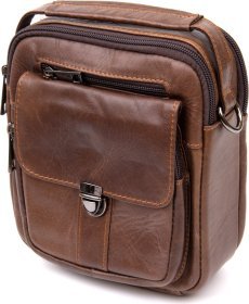 Коричневая мужская сумка-барсетка из натуральной кожи на два отделения Vintage (20396)