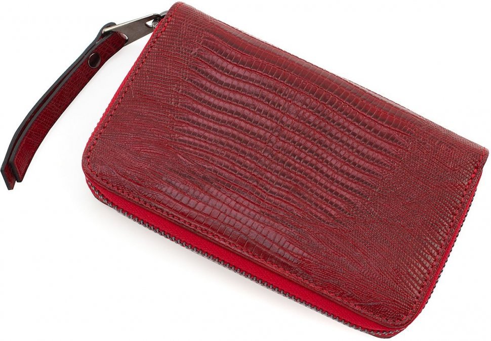Красный кошелек среднего размера из натуральной кожи под рептилию Tony Bellucci (10802)