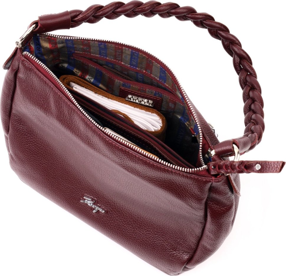 Стильная женская сумка из натуральной кожи бордового цвета KARYA (2420869)