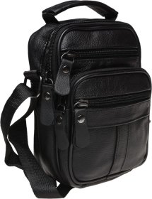 Мужская маленькая сумка-барсетка черного цвета из натуральной кожи Keizer (21400)