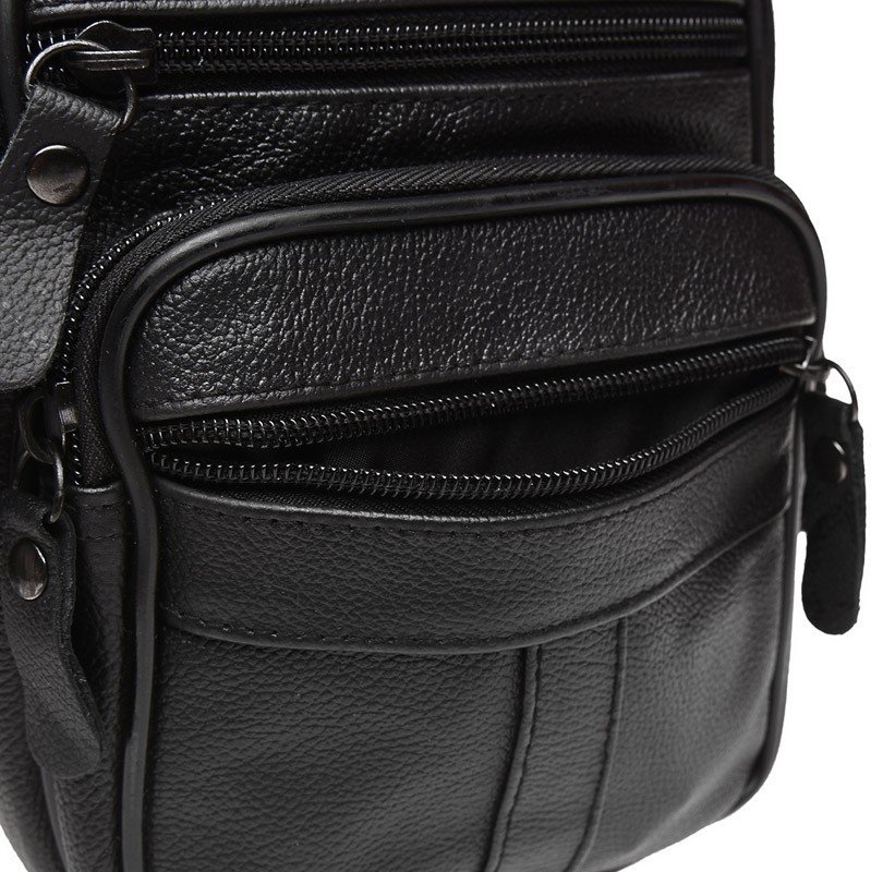 Мужская маленькая сумка-барсетка черного цвета из натуральной кожи Keizer (21400)