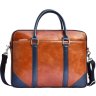 Деловая мужская сумка для ноутбука из натуральной кожи в рыже-синем цвете Issa Hara (21188) - 3