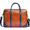 Деловая мужская сумка для ноутбука из натуральной кожи в рыже-синем цвете Issa Hara (21188) - 1