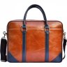 Деловая мужская сумка для ноутбука из натуральной кожи в рыже-синем цвете Issa Hara (21188) - 4