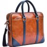 Деловая мужская сумка для ноутбука из натуральной кожи в рыже-синем цвете Issa Hara (21188) - 5