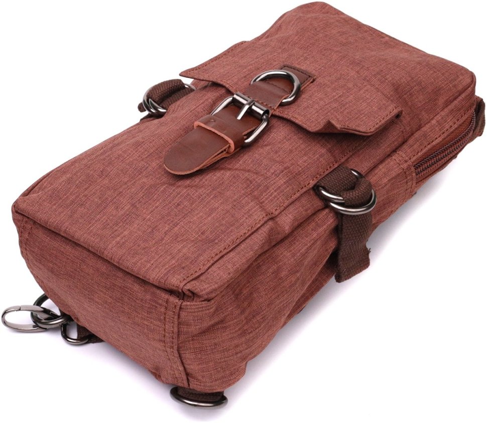 Коричневая мужская сумка-слинг из плотного текстиля на молнии Vintage 2422186