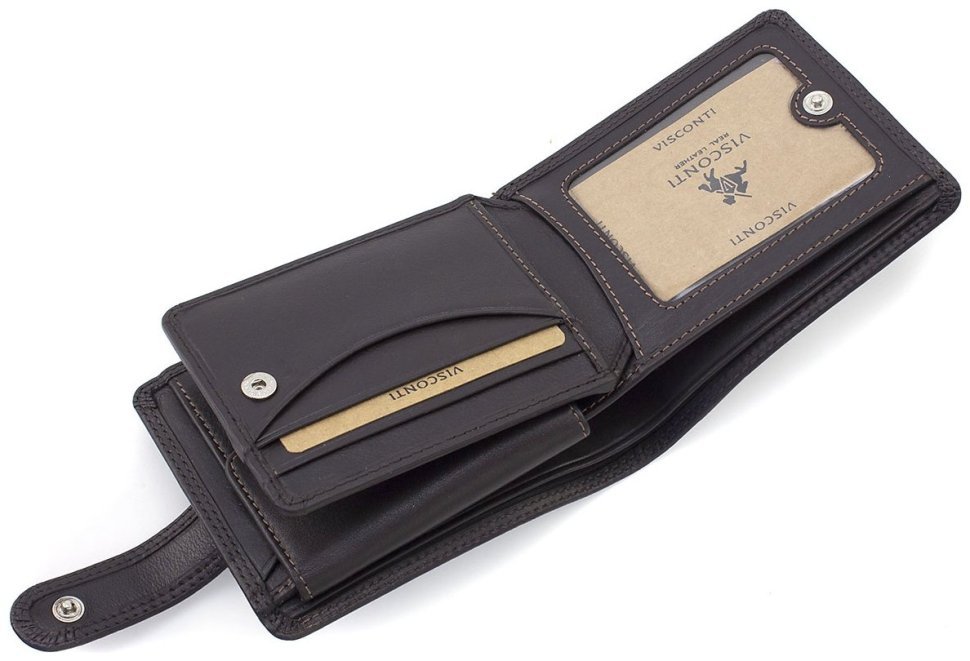 Коричневое мужское портмоне из натуральной кожи высокого качества c RFID - Visconti 68783