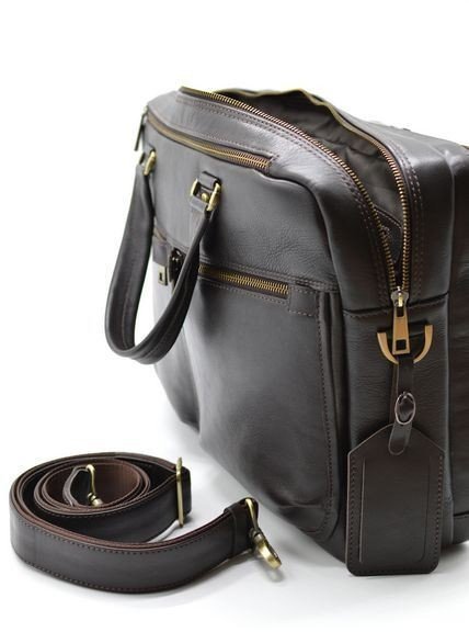 Мужская темно-коричневая кожаная сумка-портфель для ноутбука и документов TARWA (19636)