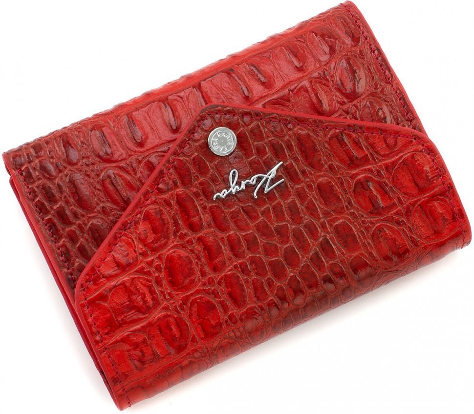 Яркий красный кошелек из натуральной кожи с фактурой крокодила KARYA (19982)