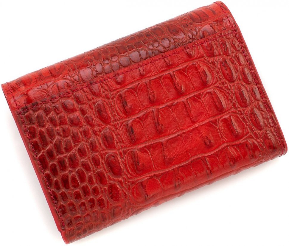 Яркий красный кошелек из натуральной кожи с фактурой крокодила KARYA (19982)