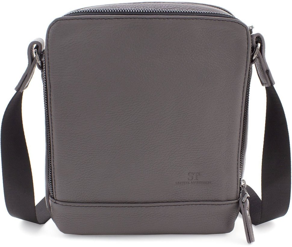 Мужская наплечная сумка серого цвета из натуральной кожи Leather Collection (11110)