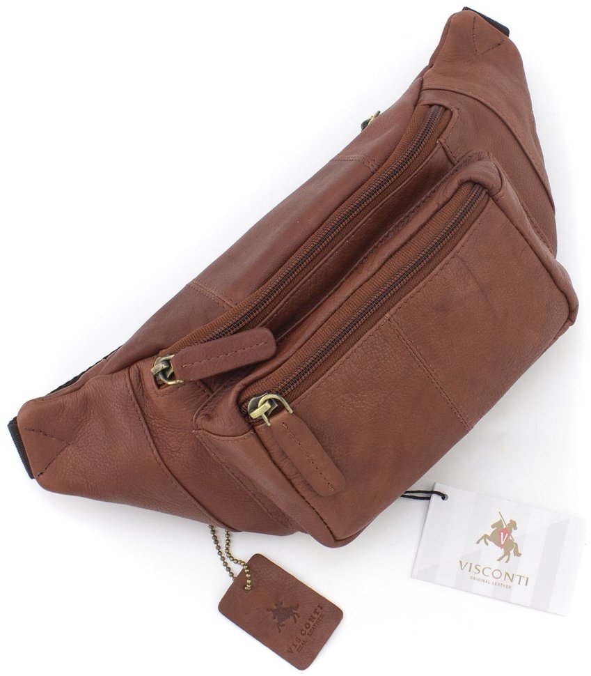 Коричневая мужская сумка на пояс из натуральной кожи высокого качества Visconti 68984