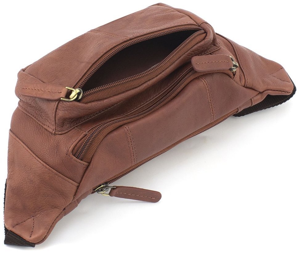 Коричневая мужская сумка на пояс из натуральной кожи высокого качества Visconti 68984