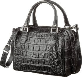 Вместительная женская сумка из натуральной черной кожи крокодила CROCODILE LEATHER (024-18618)