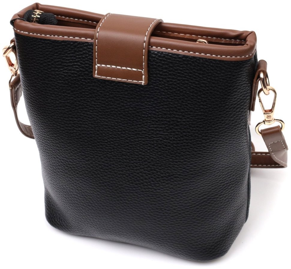 Черная женская плечевая сумка вертикального формата из натуральной кожи Vintage 2422348