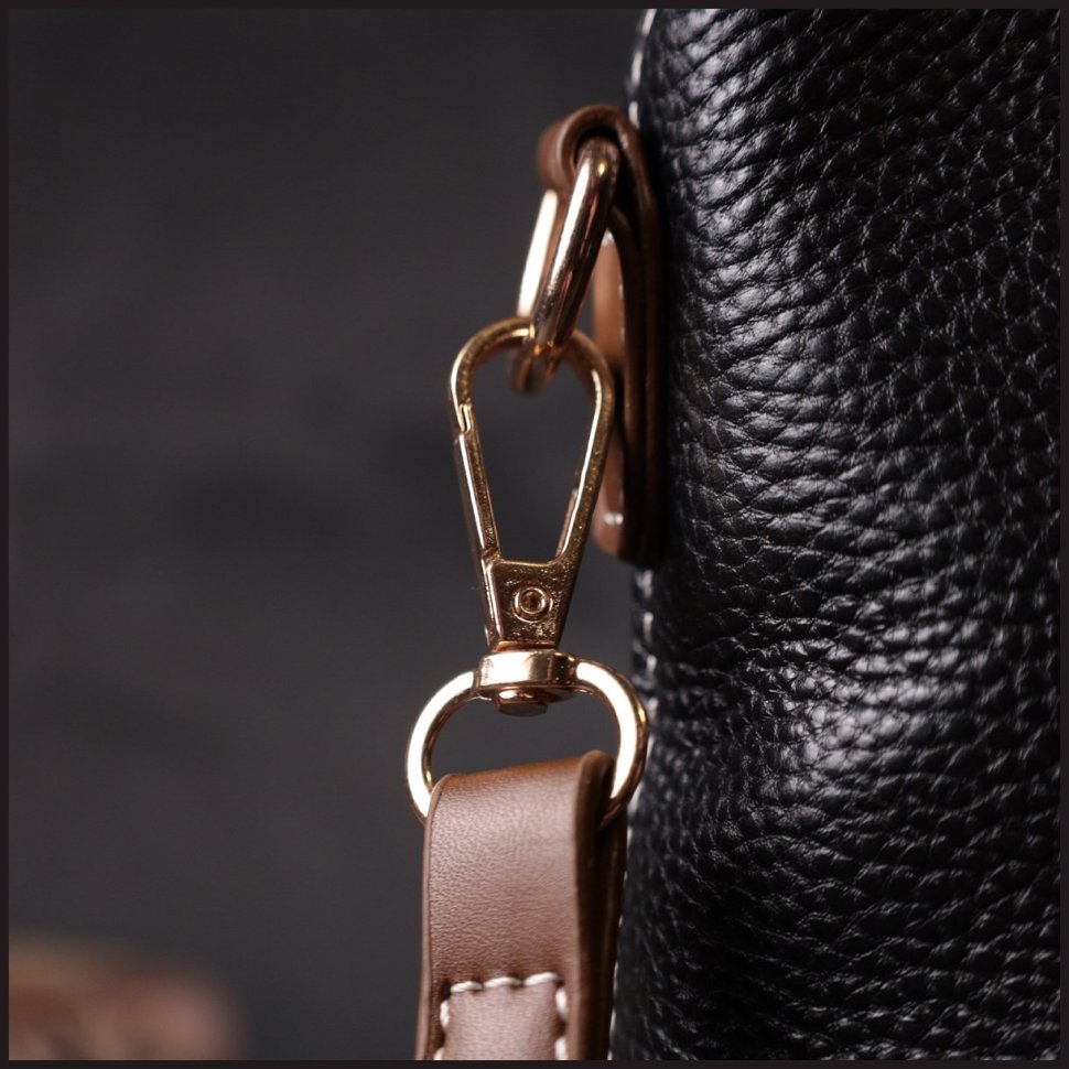 Черная женская плечевая сумка вертикального формата из натуральной кожи Vintage 2422348