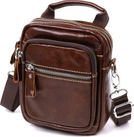 Маленькая мужская сумка-барсетка из натуральной кожи коричневого цвета с ручкой Vintage (20478)