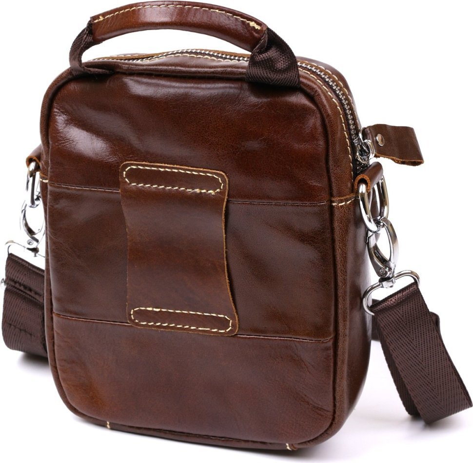 Маленькая мужская сумка-барсетка из натуральной кожи коричневого цвета с ручкой Vintage (20478)