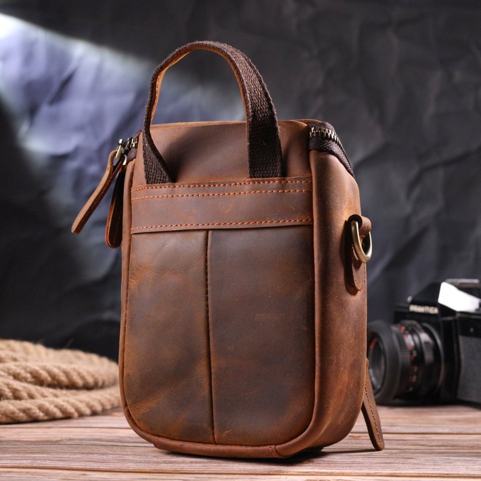 Компактная мужская сумка из натуральной винтажной кожи коричневого окраса Vintage (2421295)