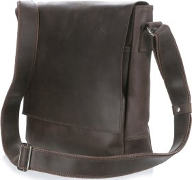 Солідна чоловіча сумка через плече коричневого кольору із вінтажної шкіри SHVIGEL (00886)
