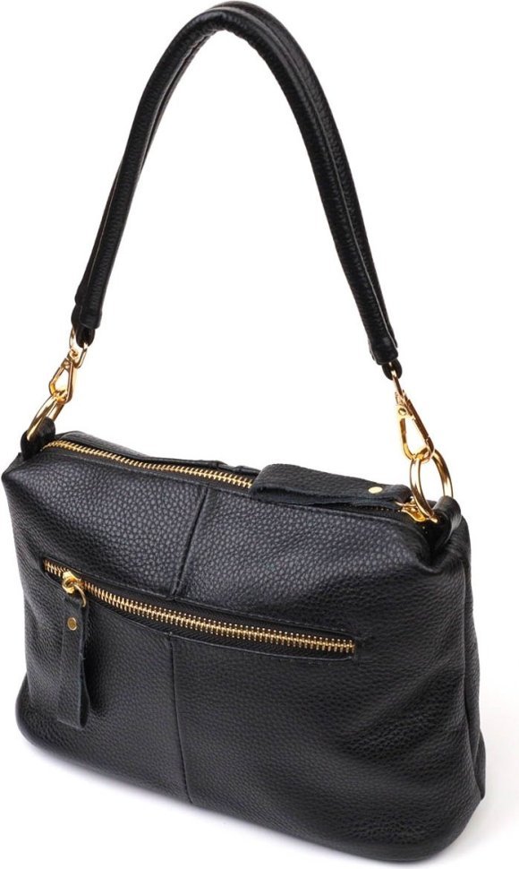 Женская сумка через плечо из натуральной кожи черного цвета Vintage (2422135)