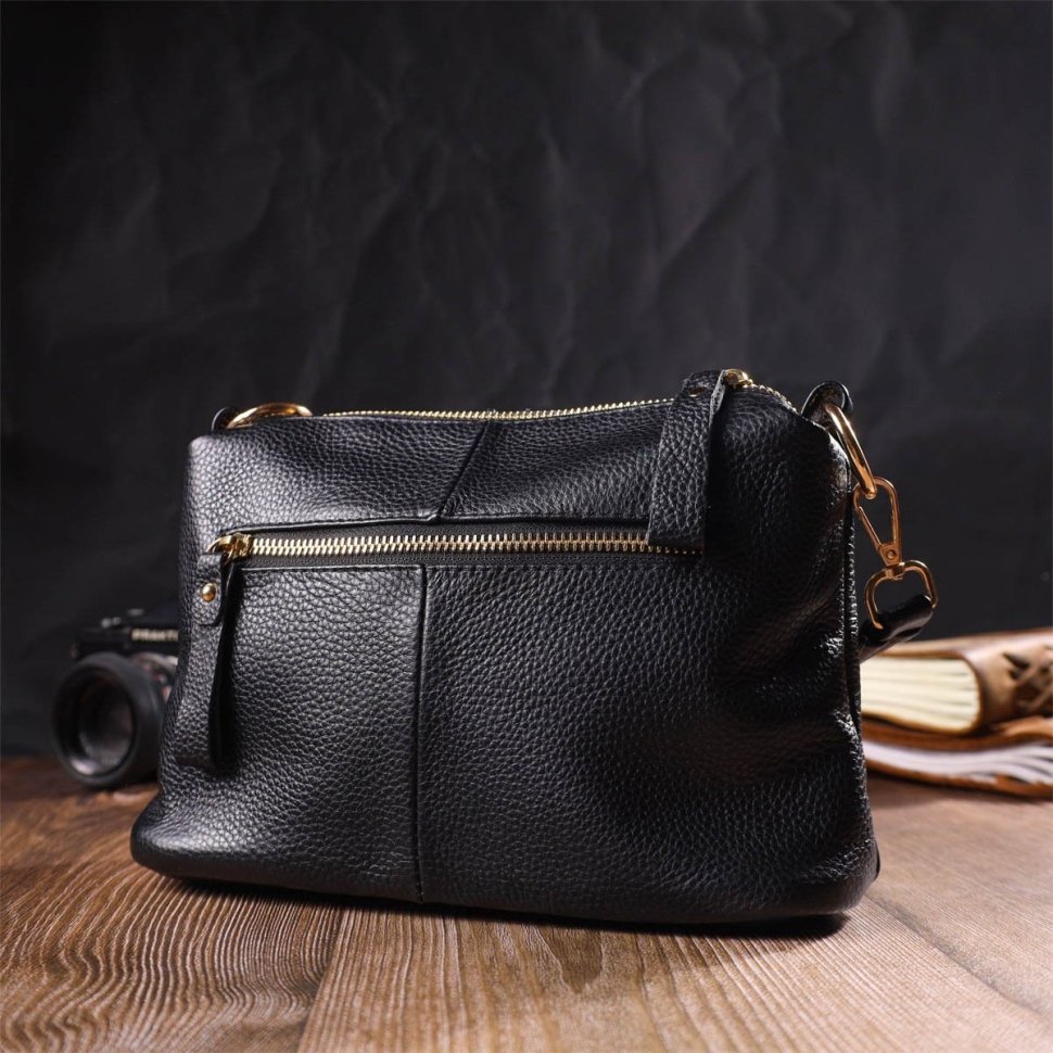 Женская сумка через плечо из натуральной кожи черного цвета Vintage (2422135)