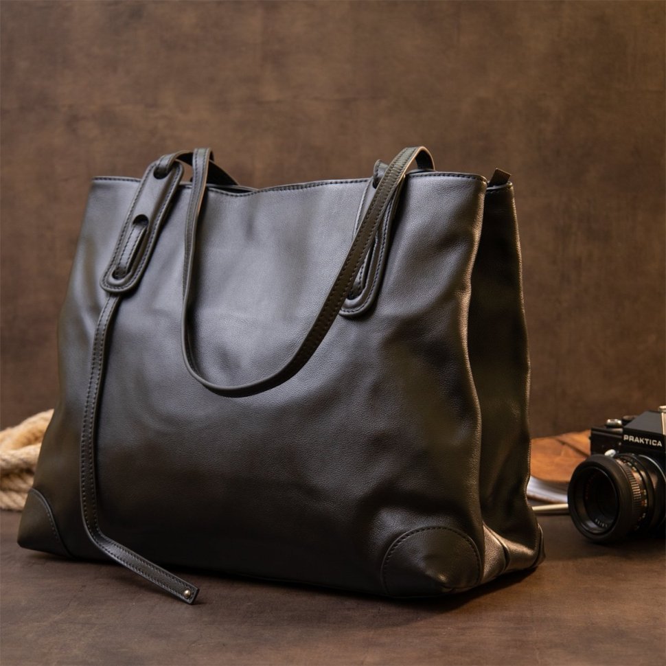 Женская сумка прямоугольной формы из натуральной кожи черного цвета Vintage (20400)