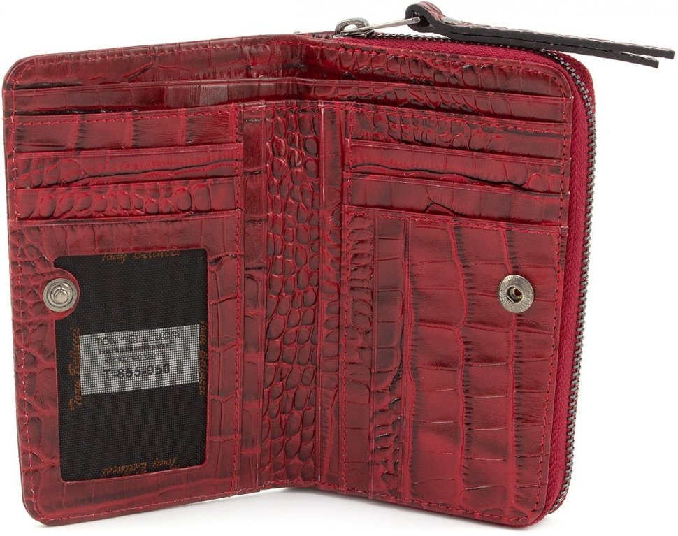Оригинальный женский кошелек красного цвета с тиснением под крокодила Tony Bellucci (10799)