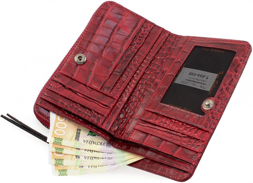 Оригинальный женский кошелек красного цвета с тиснением под крокодила Tony Bellucci (10799)