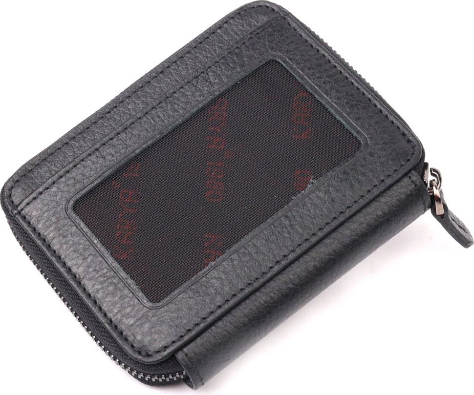 Черный компактный кошелек из натуральной зернистой кожи на молнии KARYA (2420971)