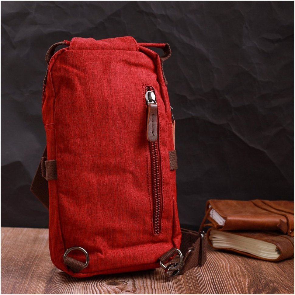 Бордовая мужская сумка через плечо из плотного текстиля на молнии Vintage 2422189