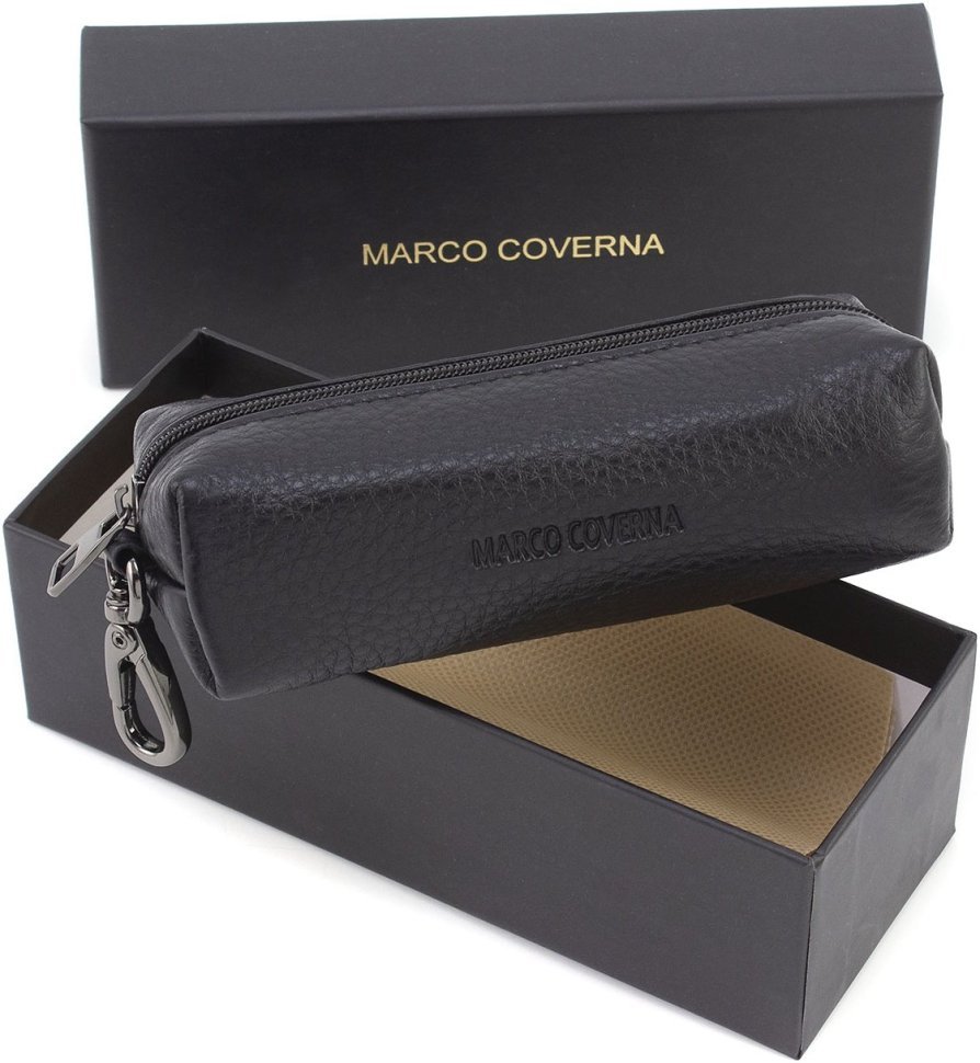 Качественная черная ключница из натуральной кожи на молнии Marco Coverna 68685