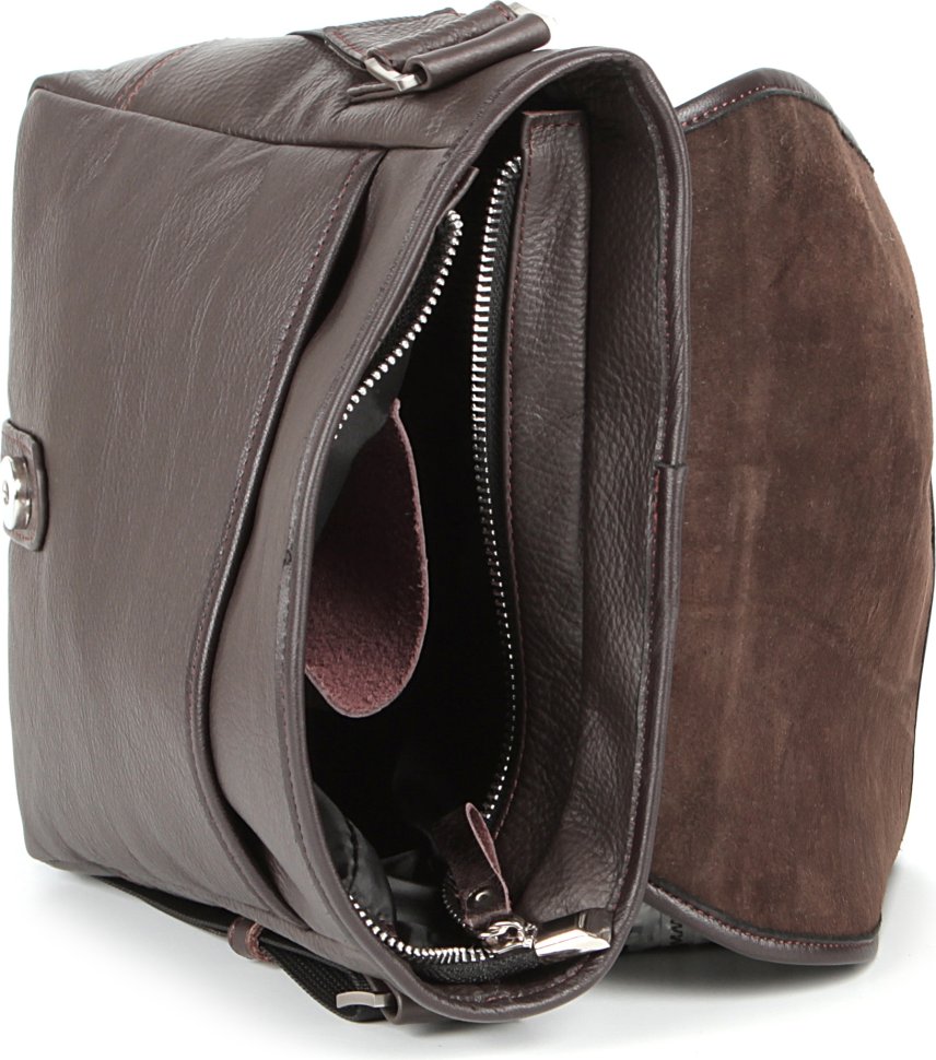 Коричневая сумка-мессенджер через плечо из добротной натуральной кожи SHVIGEL (00854)