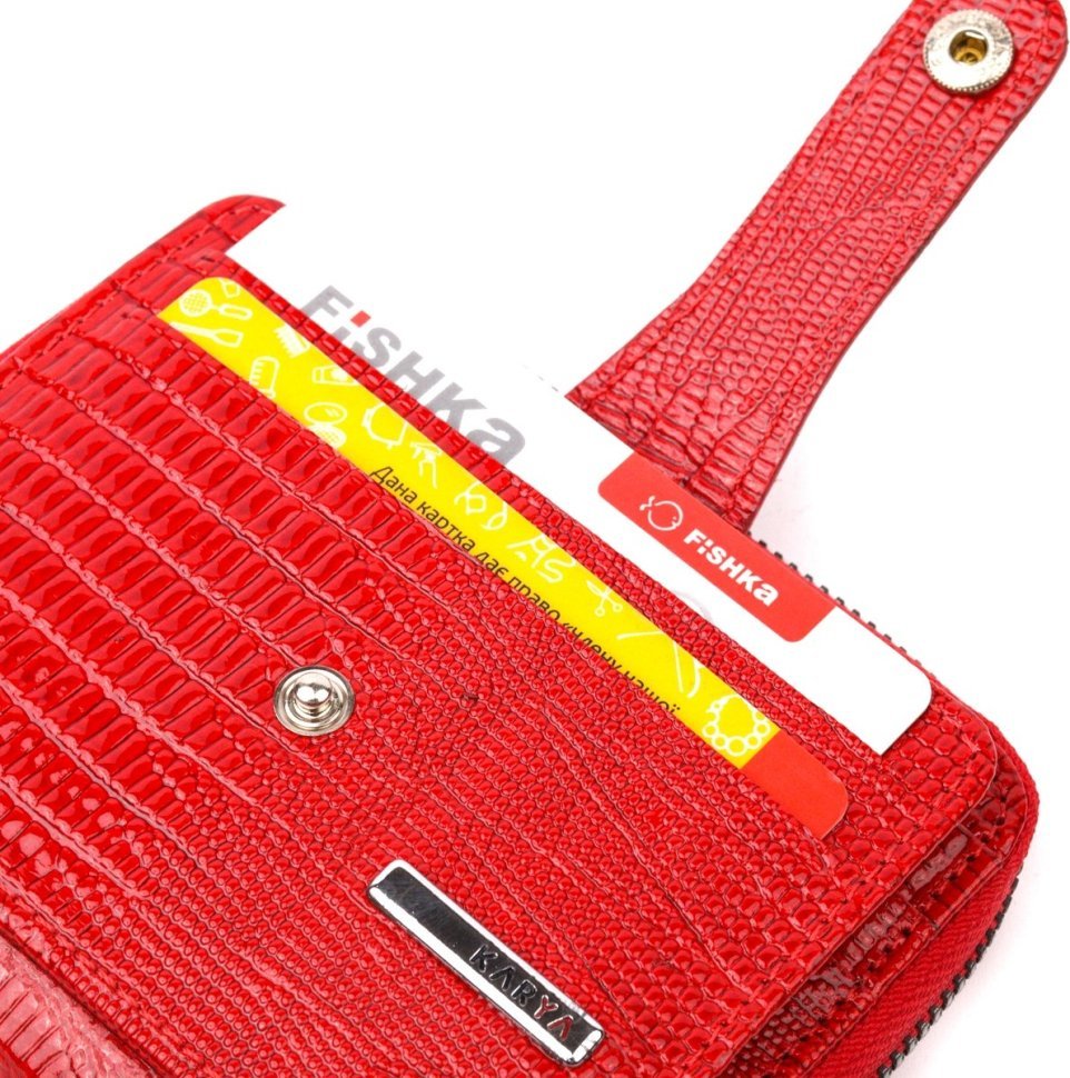 Красный компактный женский кошелек на молнии с блоком под карты KARYA (2420972)