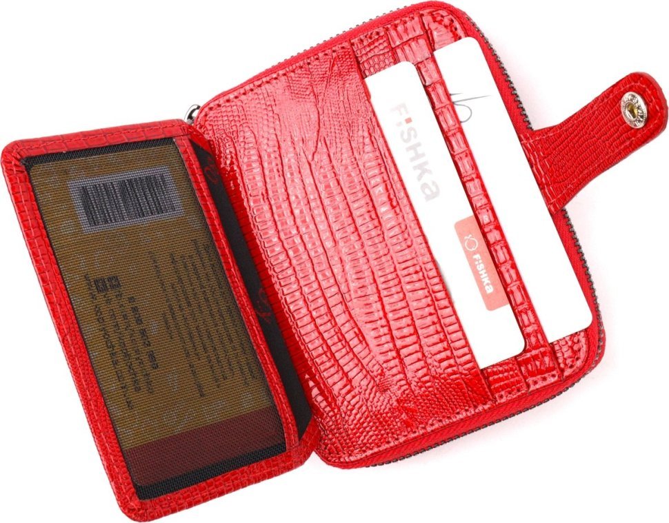 Красный компактный женский кошелек на молнии с блоком под карты KARYA (2420972)