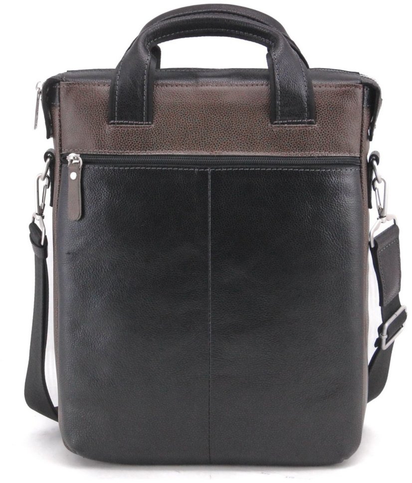 Черно-коричневая мужская вертикальная сумка из натуральной кожи флотар Tom Stone (10974)
