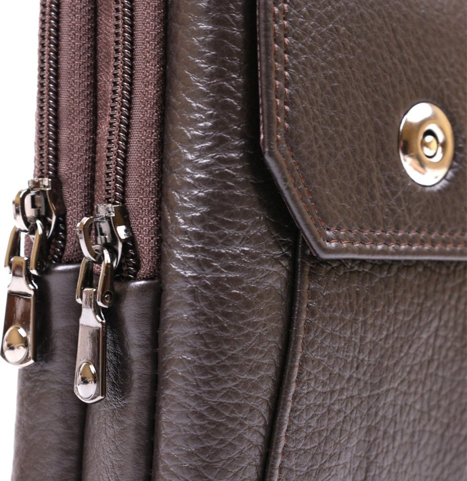 Маленькая мужская сумка на пояс из натуральной кожи темно-коричневого цвета Vintage (20481)