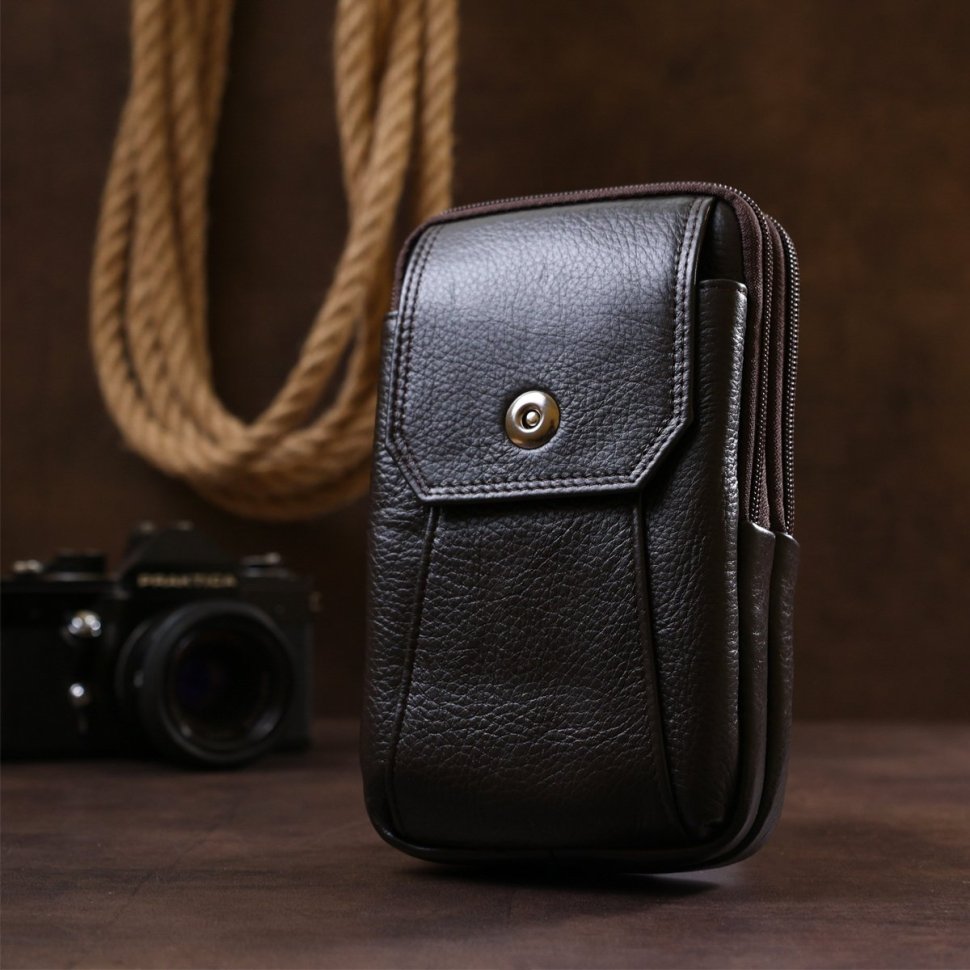 Маленькая мужская сумка на пояс из натуральной кожи темно-коричневого цвета Vintage (20481)