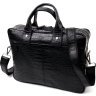 Черная деловая сумка-портфель из натуральной кожи с тиснением под крокодила KARYA (2420873) - 1