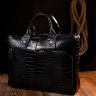 Черная деловая сумка-портфель из натуральной кожи с тиснением под крокодила KARYA (2420873) - 9
