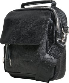 Мужская черная сумка-барсетка маленького размера из натуральной кожи флотар Vip Collection (21076)